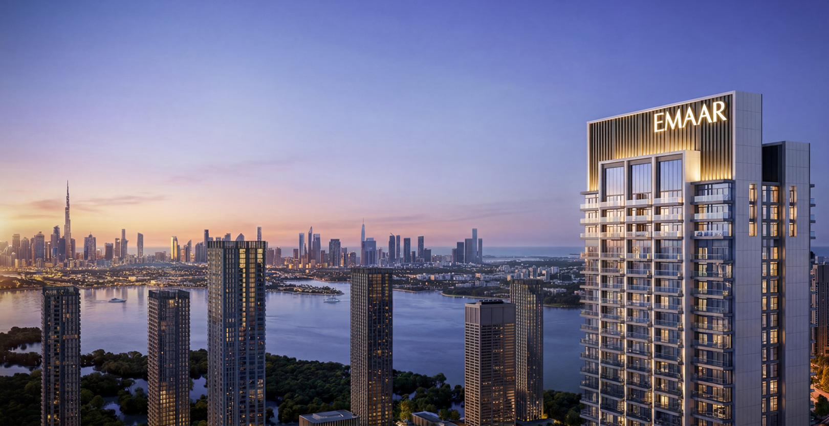 Valia, Dubai Creek Harbour — tower above the creek