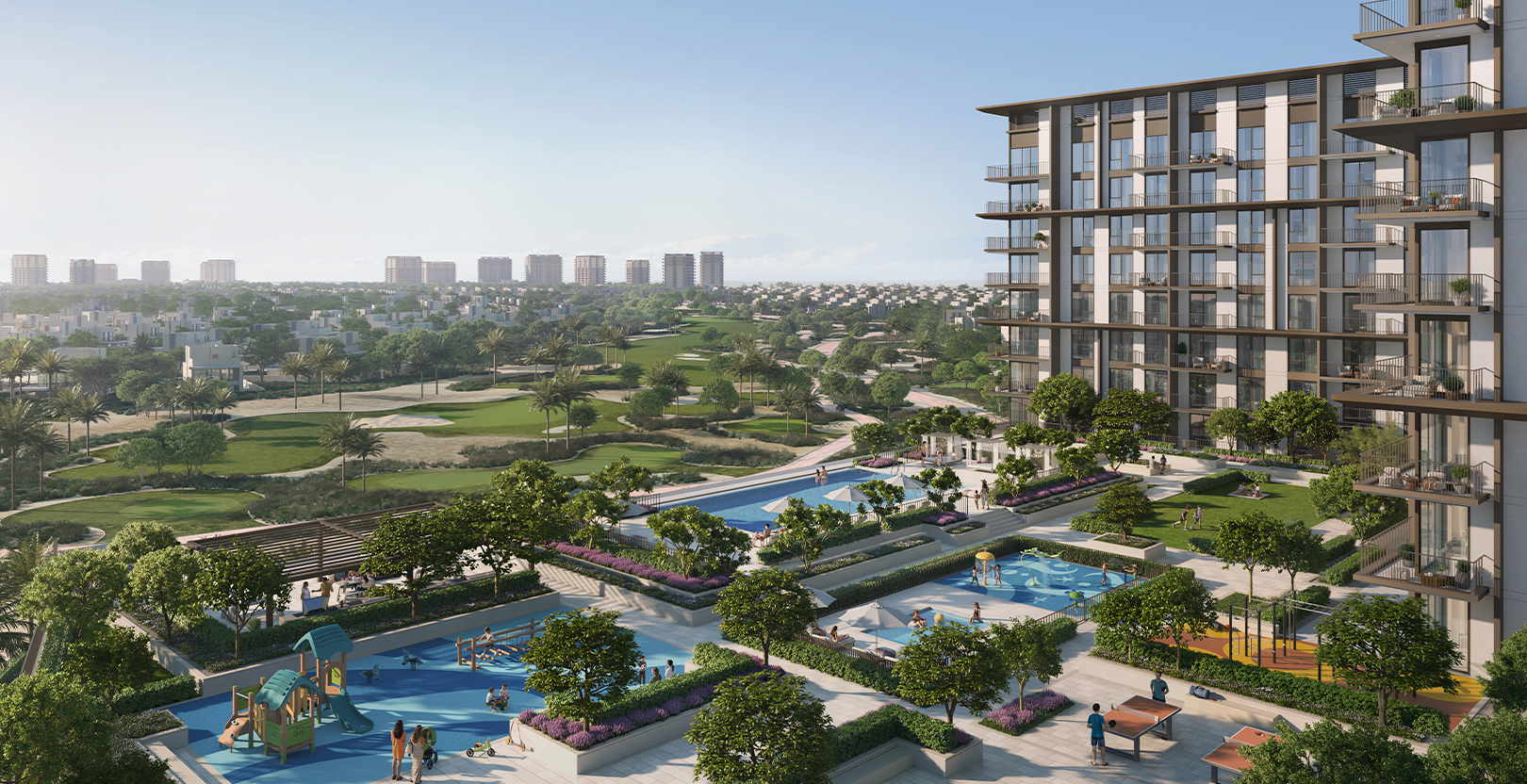 Golf Trails at Emaar South residential project beside landscaped golf surroundings