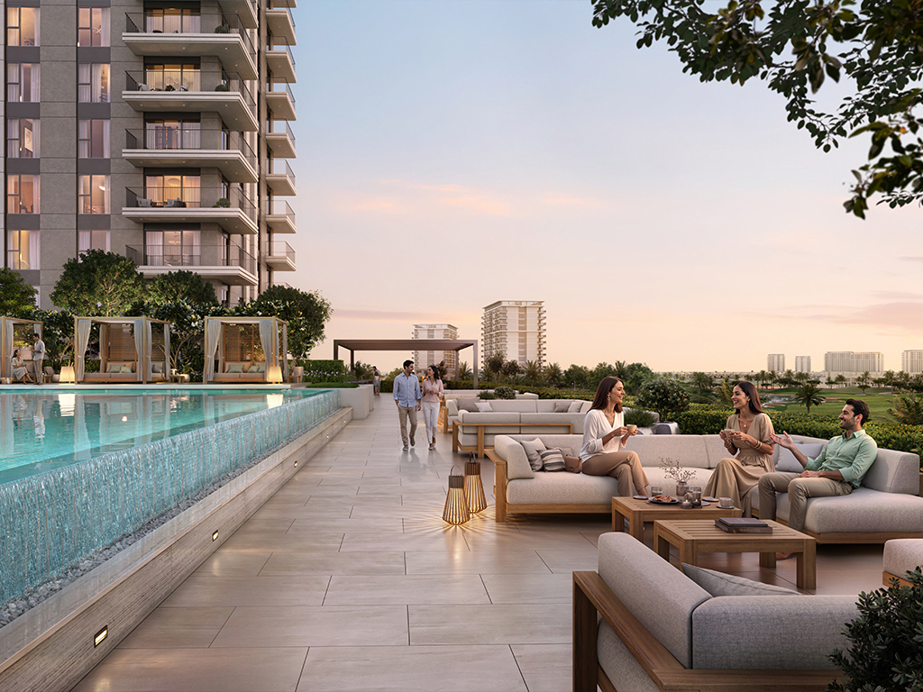 Golf Fields, Emaar South — landscaped podium